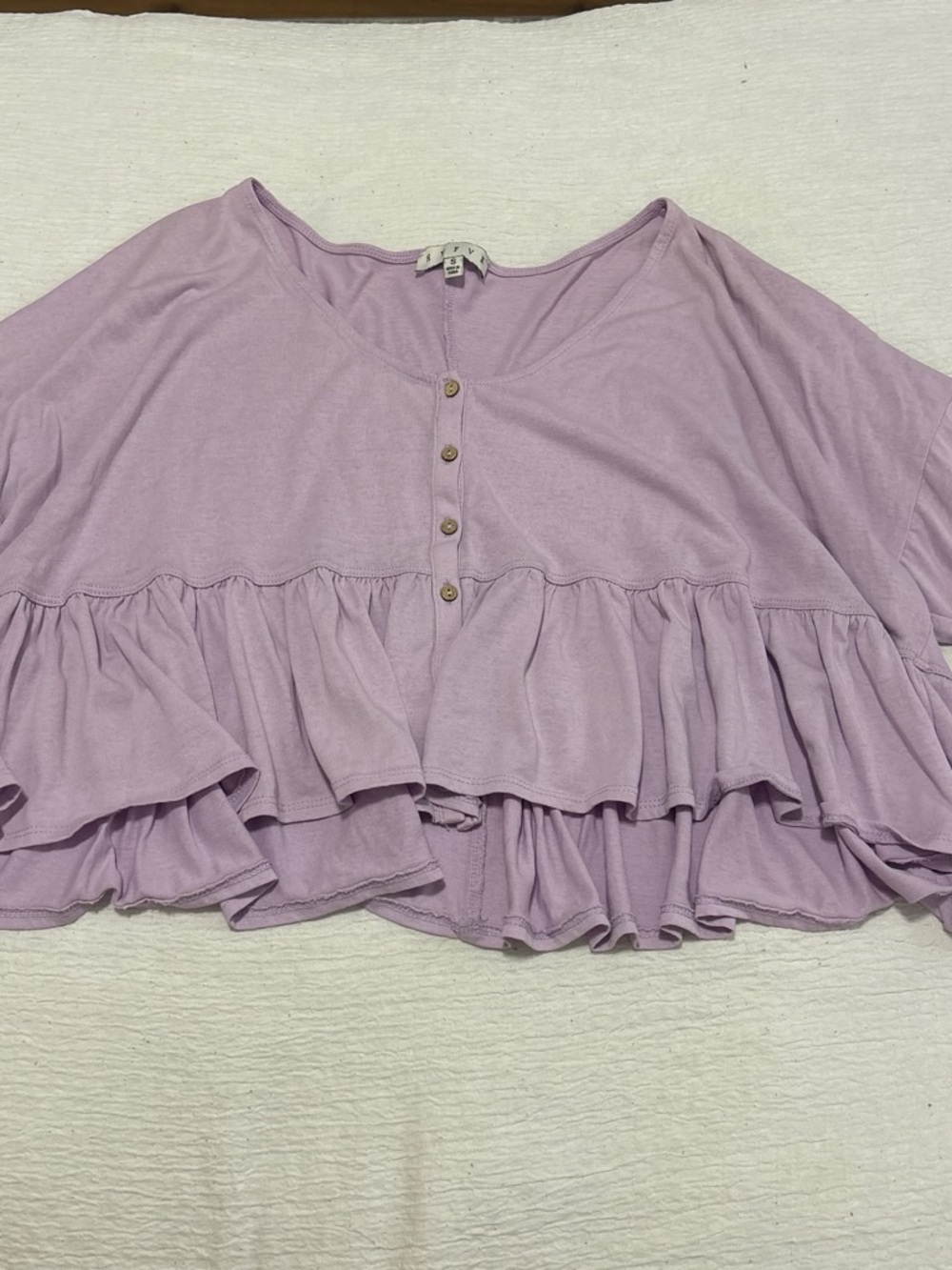 HYFVE Lavender Ruffle Button-Front Crop Top